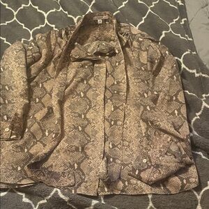 Stella & Dot Brown Snake Print Blouse Size Medium